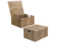 Open and closed views of the same seagrass storage basket