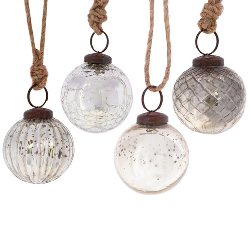 Silver Crackle Glass Baubles | Set of 4 - Boxzy