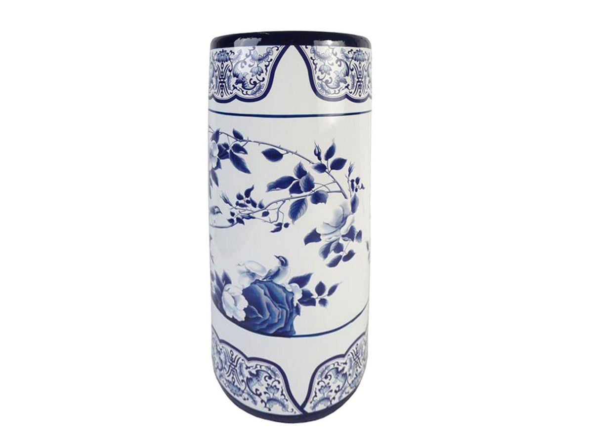 Rambling Rose blue and white porcelain umbrella stand with garden birds