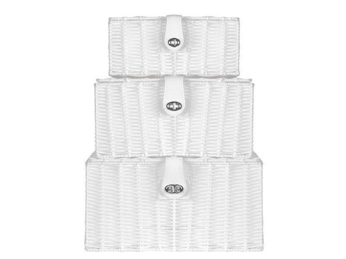 Resin Woven White Storage Baskets with Lid  | Set of 3 - Boxzy