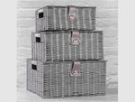 Resin Woven Storage Baskets with Lid  - Set of 3 Grey | Bathroom storage | Kitchen storage | gift hamper basket - Boxzy