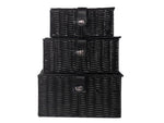Resin Woven Storage Baskets with Lid  - Set of 3 Black - Boxzy