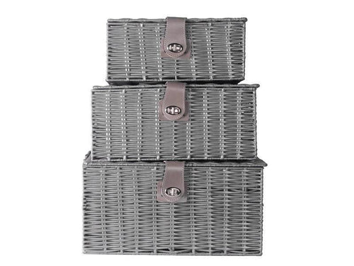Resin Woven Storage Baskets with Lid  - Set of 3 Grey | Bathroom storage | Kitchen storage | gift hamper basket - Boxzy