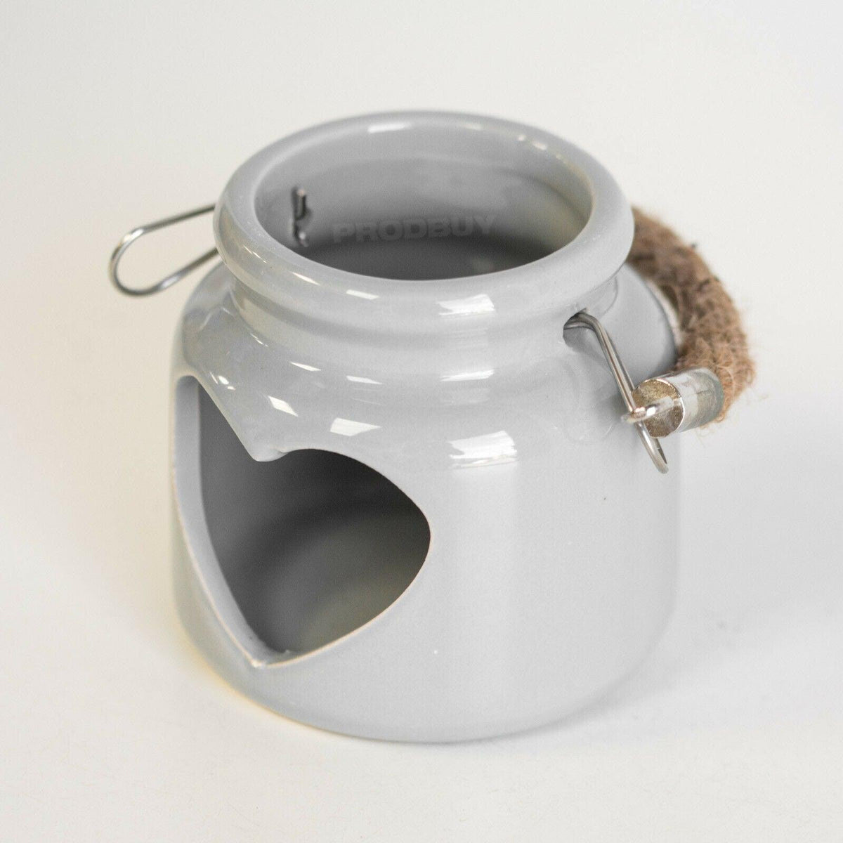 Top view of grey heart tealight holder showing open top