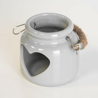 Top view of grey heart tealight holder showing open top