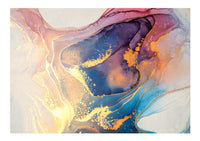 Abstract pink, blue and teal marble-effect artwork with gold-coloured veins