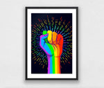 LGBTQ Rainbow Coloured Hand With A Fist Raised Up Print - Professional Grade Pigment Prints available in 3 sizes - Boxzy