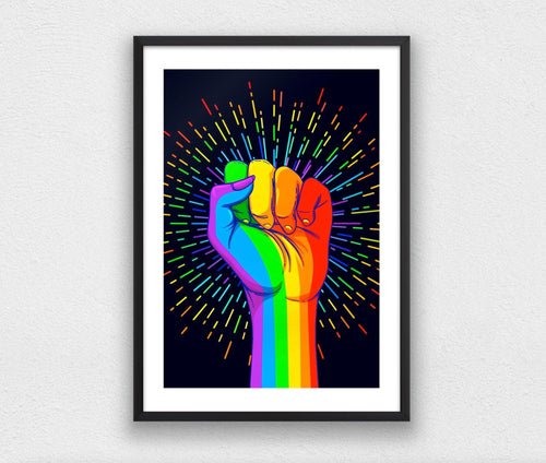 LGBTQ Rainbow Coloured Hand With A Fist Raised Up Print - Professional Grade Pigment Prints available in 3 sizes - Boxzy