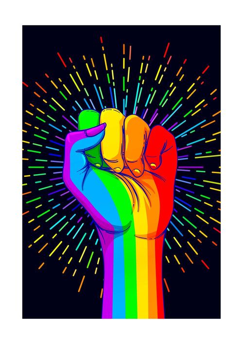 LGBTQ Rainbow Coloured Hand With A Fist Raised Up Print - Professional Grade Pigment Prints available in 3 sizes - Boxzy