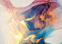 Detail of flowing colours and gold-coloured veining in the abstract print